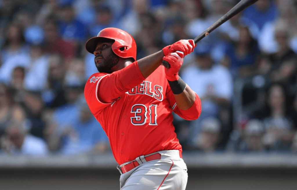 Mar 9, 2018; Mesa, AZ, USA; Los Angeles Angels first baseman Chris Carter (31) bats against the Chicago Cubs during the second inning at Sloan Park. Mandatory Credit: Joe Camporeale-Imagn Images
Mar 9, 2018; Mesa, AZ, USA; Los Angeles Angels first baseman Chris Carter (31) bats against the Chicago Cubs during the second inning at Sloan Park. Mandatory Credit: Joe Camporeale-Imagn Images