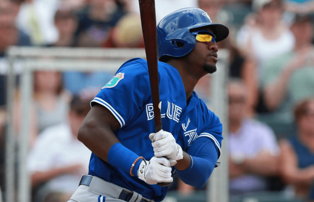 Mar 30, 2016; Fort Myers, FL, USA; Toronto Blue Jays outfielder Domonic Brown (13) hits a RBI single during the fifth inning against the Minnesota Twins at CenturyLink Sports Complex. Mandatory Credit: Kim Klement-Imagn Images
Mar 30, 2016; Fort Myers, FL, USA; Toronto Blue Jays outfielder Domonic Brown (13) hits a RBI single during the fifth inning against the Minnesota Twins at CenturyLink Sports Complex. Mandatory Credit: Kim Klement-Imagn Images