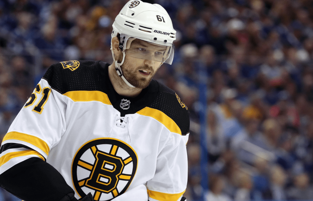 Apr 28, 2018; Tampa, FL, USA; Boston Bruins left wing Rick Nash (61) during the second period of game one of the second round of the 2018 Stanley Cup Playoffs at Amalie Arena. Mandatory Credit: Kim Klement-Imagn Images