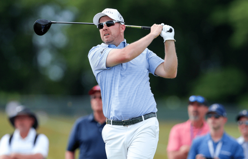 Jun 14, 2018; Southampton, NY, USA; Richie Ramsay tees off the eighth hole during the first round of the U.S. Open golf tournament at Shinnecock Hills GC - Shinnecock Hills Golf C. Mandatory Credit: Brad Penner-Imagn Images