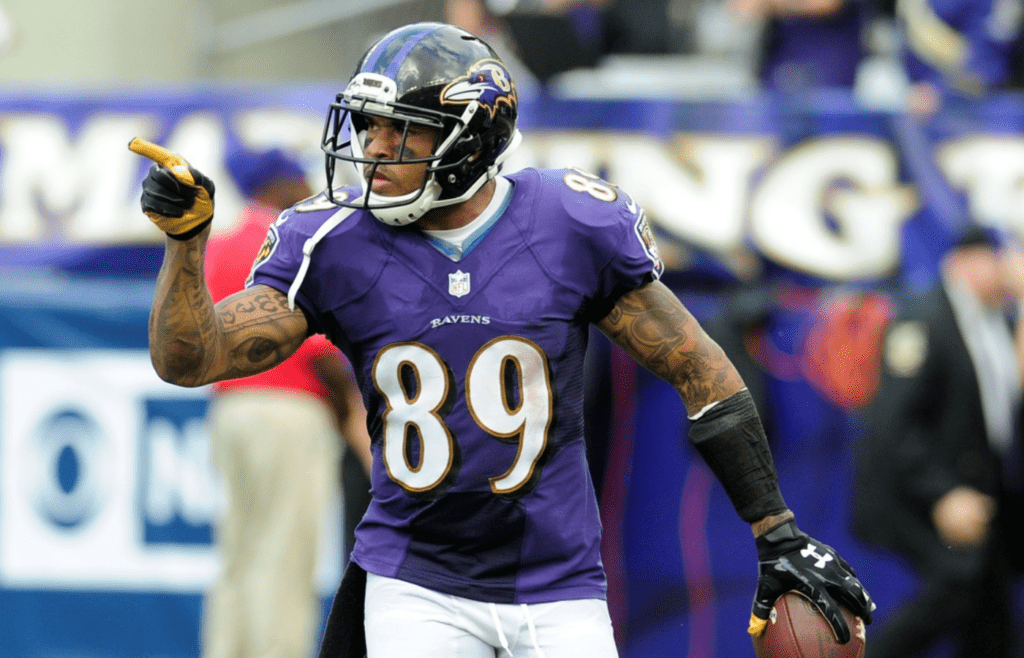 Oct 2, 2016; Baltimore, MD, USA; Baltimore Ravens wide receiver Steve Smith, Sr. (89) reacts after scoring a touchdown in the fourth quarter against the Oakland Raiders at M&T Bank Stadium. Mandatory Credit: Evan Habeeb-Imagn Images