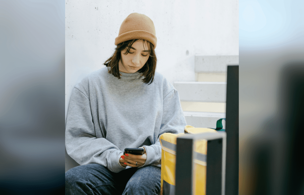 Girl waiting for friend reply anxiously