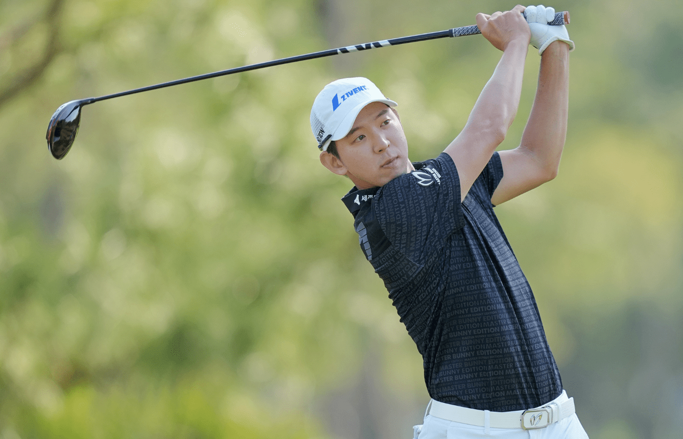 Mar 18, 2022; Palm Harbor, Florida, USA; Seung-Yul Noh tees off on the 6th hole during the second round of the Valspar Championship golf tournament. Mandatory Credit: Jasen Vinlove-Imagn Images