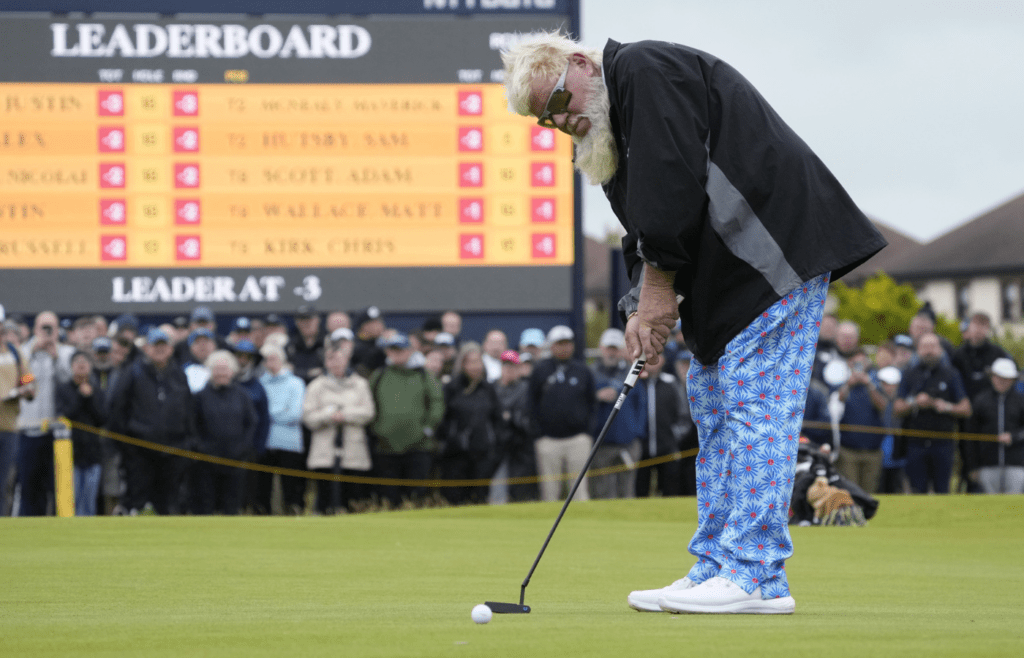 John Daly on the 16th green during the first round of the Open Championship golf tournament at Royal Troon.