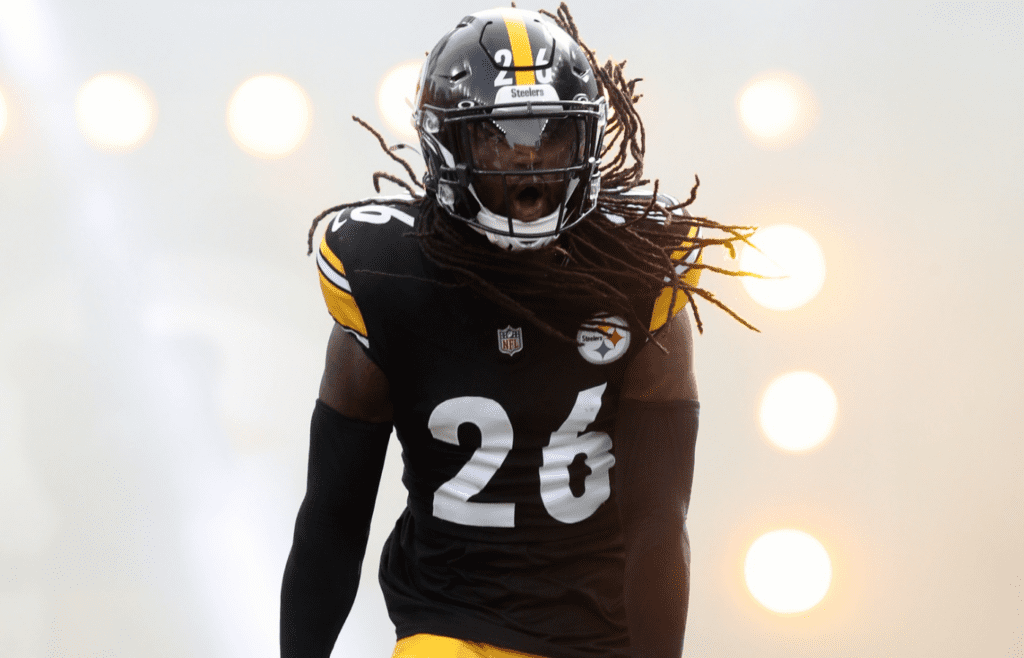 Nov 17, 2024; Pittsburgh, Pennsylvania, USA; Pittsburgh Steelers cornerback Donte Jackson (26) takes the field against the Baltimore Ravens at Acrisure Stadium. Mandatory Credit: Charles LeClaire-Imagn Images