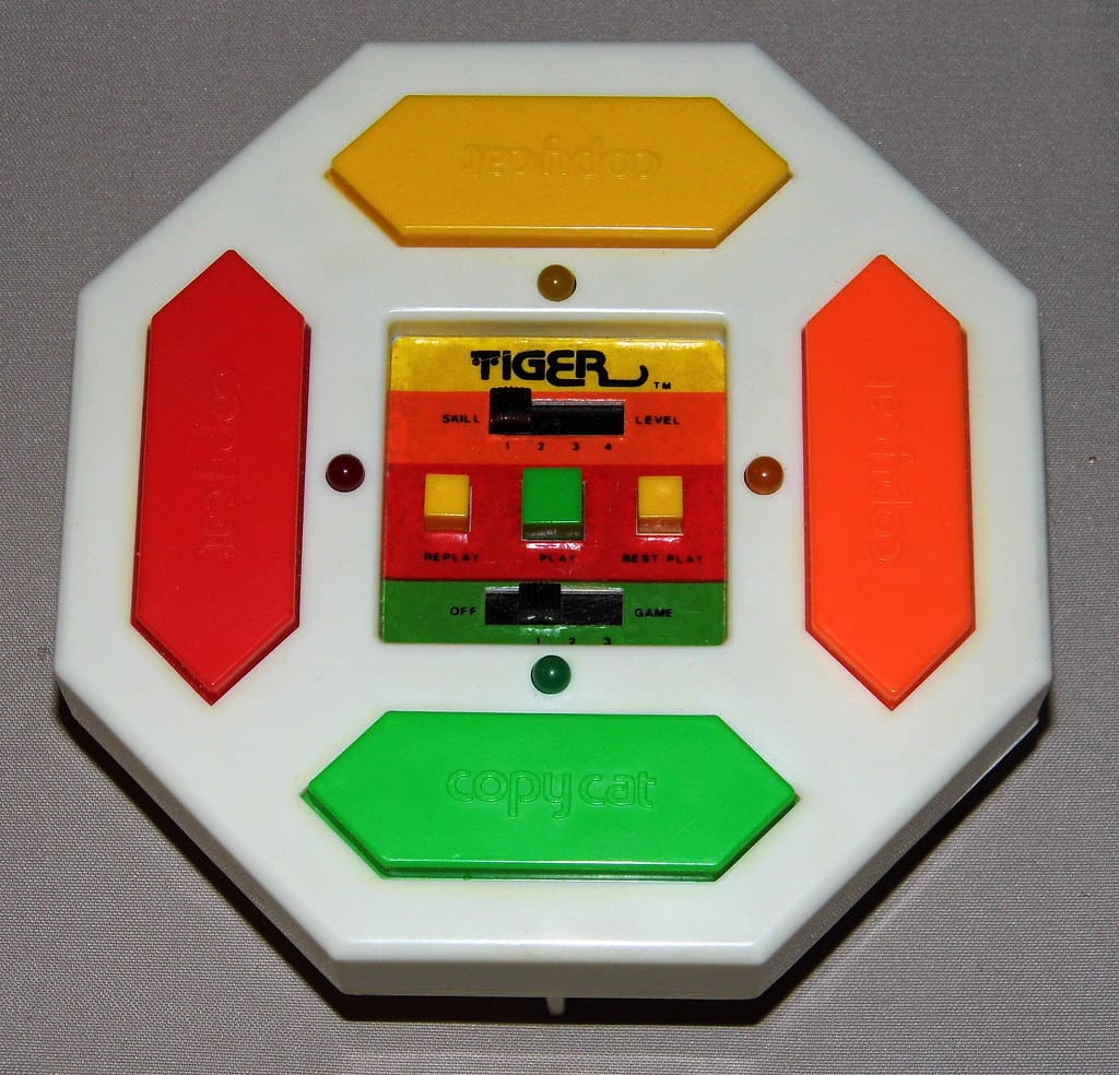 Vintage Copy Cat Electronic Handheld Game By Tiger Electronic Toys, Model No. 7-520, Made In Taiwan, Takes a 9-Volt Battery, Copyright 1979