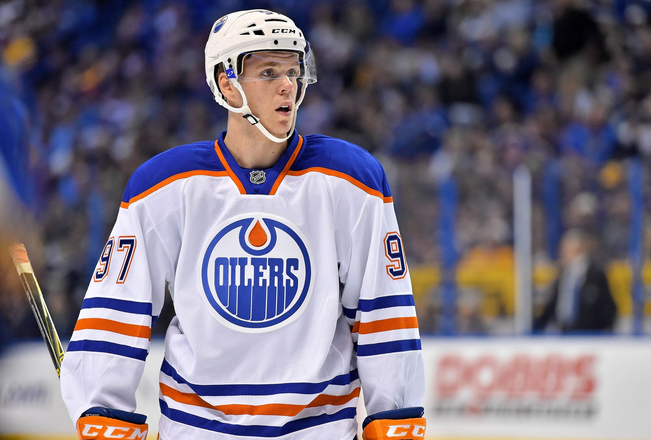 Oct 8, 2015; St. Louis, MO, USA; Edmonton Oilers center Connor McDavid (97) skates on the ice against the St. Louis Blues during the first period at Scottrade Center. Mandatory Credit: Jasen Vinlove-USA TODAY Sports