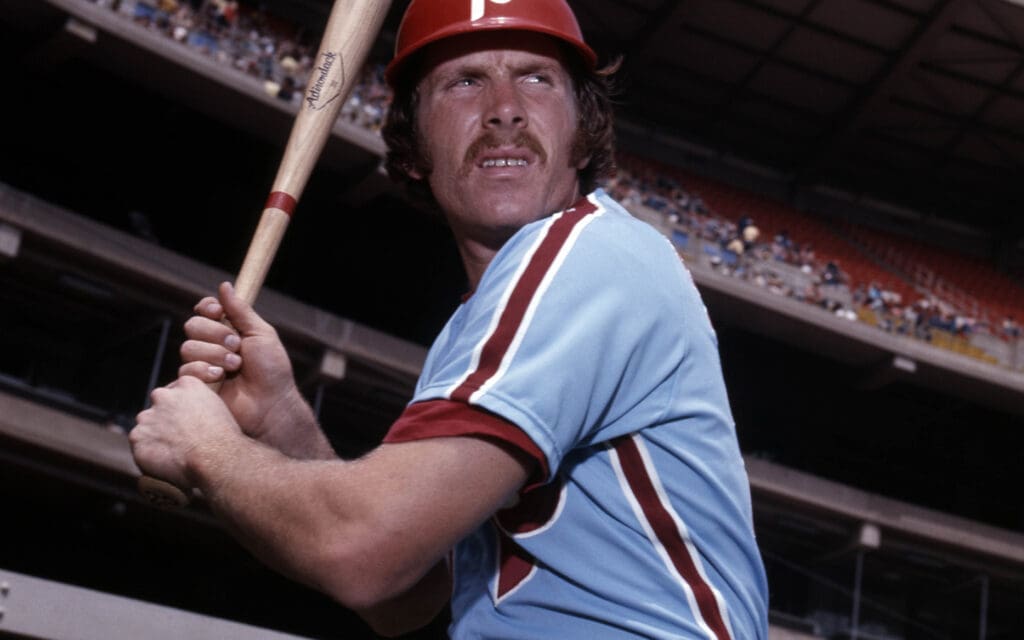 Unknown date; Cincinnati, OH, USA; FILE PHOTO; Philadelphia Phillies infielder Mike Schmidt poses for a portrait at Riverfront Stadium. Mandatory Credit: Malcolm Emmons-Imagn Images