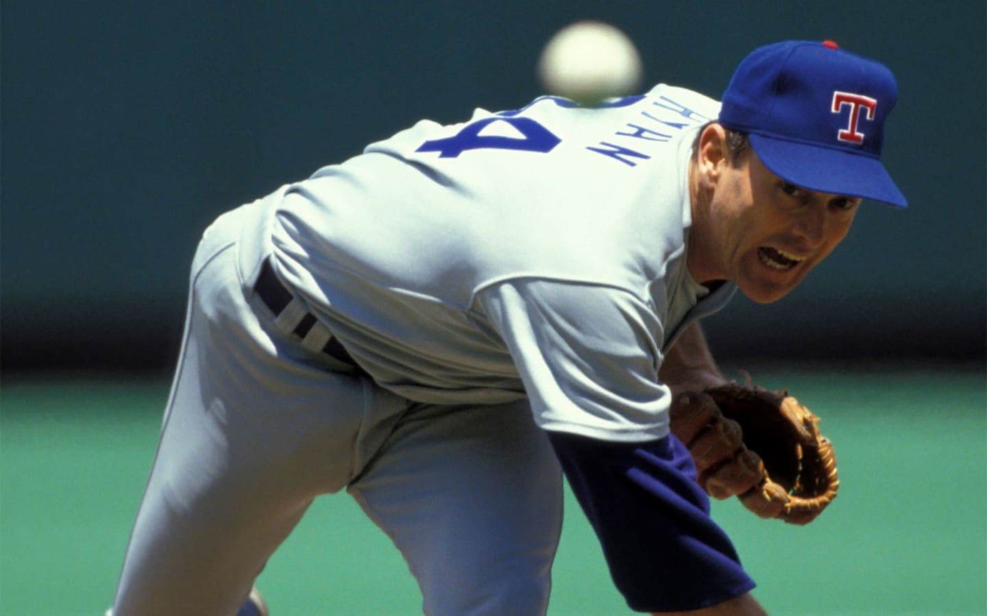 Jun 6, 1991; Kansas City, MO, USA, FILE PHOTO; Texas Rangers pitcher (34) Nolan Ryan delivers a pitch against the Kansas City Royals at Royals Stadium. Mandatory Credit: Photo by Imagn Images