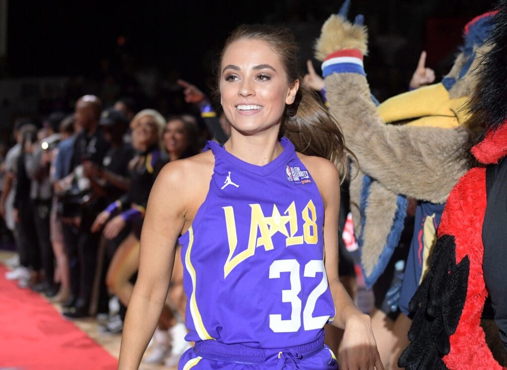 Feb 16, 2018; Los Angeles, CA, USA; Television personality Rachel DeMita during the NBA All-Star Celebrity Game at the Los Angeles Convention Center. Mandatory Credit: Kirby Lee-USA TODAY Sports