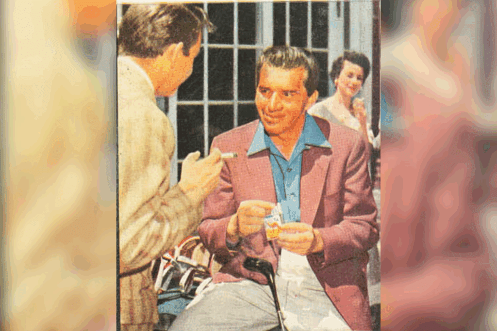 Julius Boros and other sports stars from the 1940's smoking Camel cigarettes campaign.