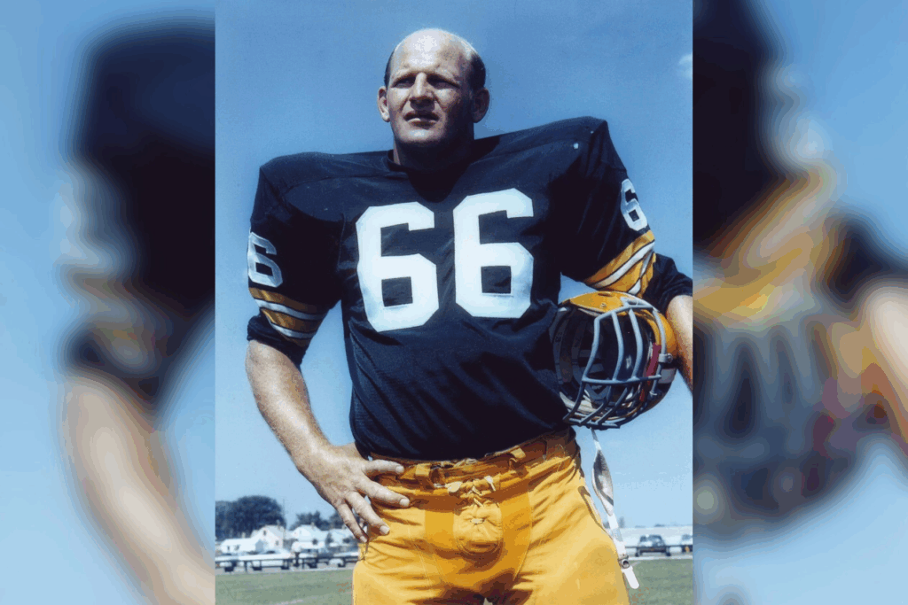 Green Bay Packers' linebacker Ray Nitschke with the team uniform.