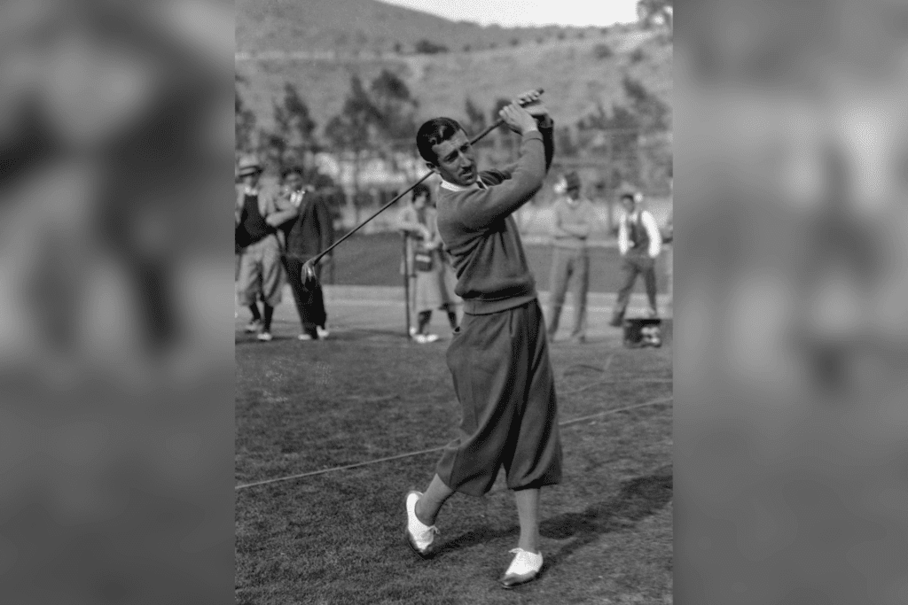 Tony Manero during a golf tournament, Los Angeles. Anthony T. Manero was an American professional golfer. He won eight times on the PGA Tour including one major championship, the 1936 U.S. Open. He played on the 1937 Ryder Cup team.