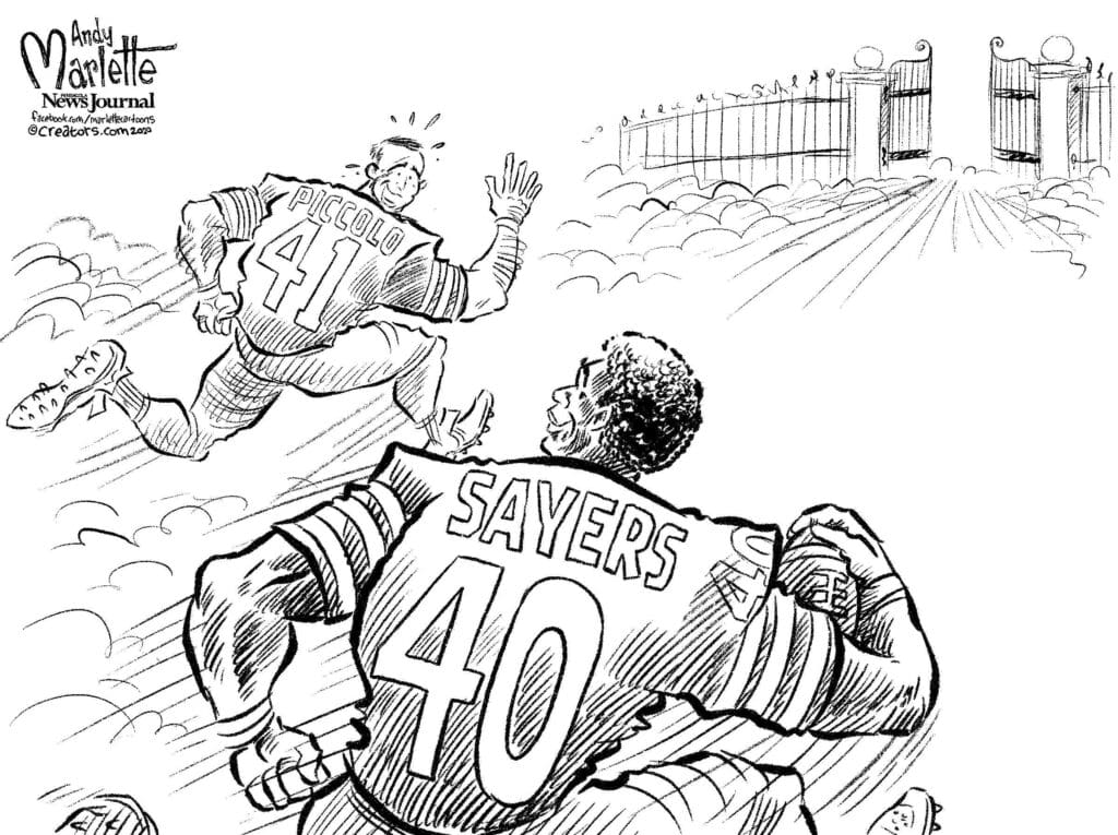 Cartoon: Gale Sayers races to join friend Brian Piccolo
Cartoon Piccolo And Sayers