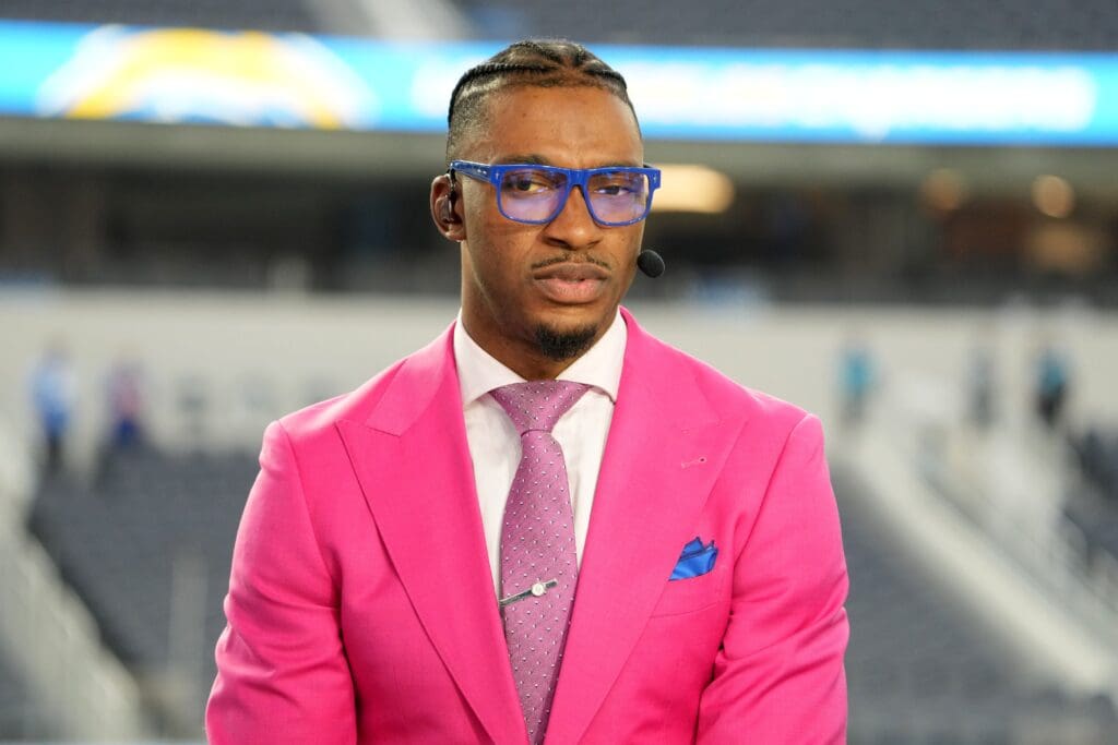 Oct 16, 2023; Inglewood, California, USA; Robert Griffin III on the ESPN Monday Night Football Countdown set SoFi Stadium. Mandatory Credit: Kirby Lee-USA TODAY Sports