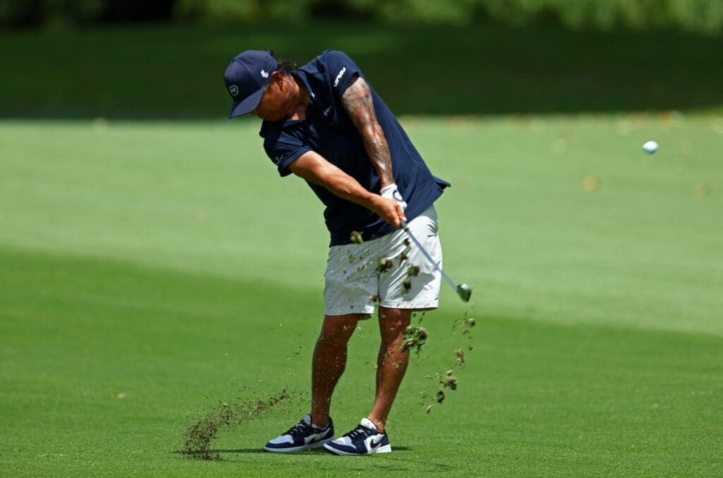 [US, Mexico & Canada customers only] May 2, 2024; SINGAPORE; Anthony Kim during the first round of LIV Golf Singapore golf tournament at Sentosa Golf Club. Mandatory Credit: Edgar Su/Reuters via USA TODAY Sports