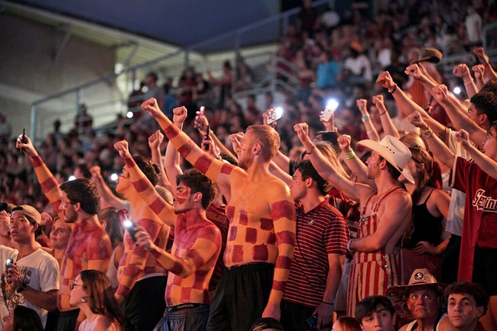 Sep 21, 2024; Tallahassee, Florida, USA; Florida State Seminoles fans before the start of the fourth quarter against the California Golden Bears at Doak S. Campbell Stadium.