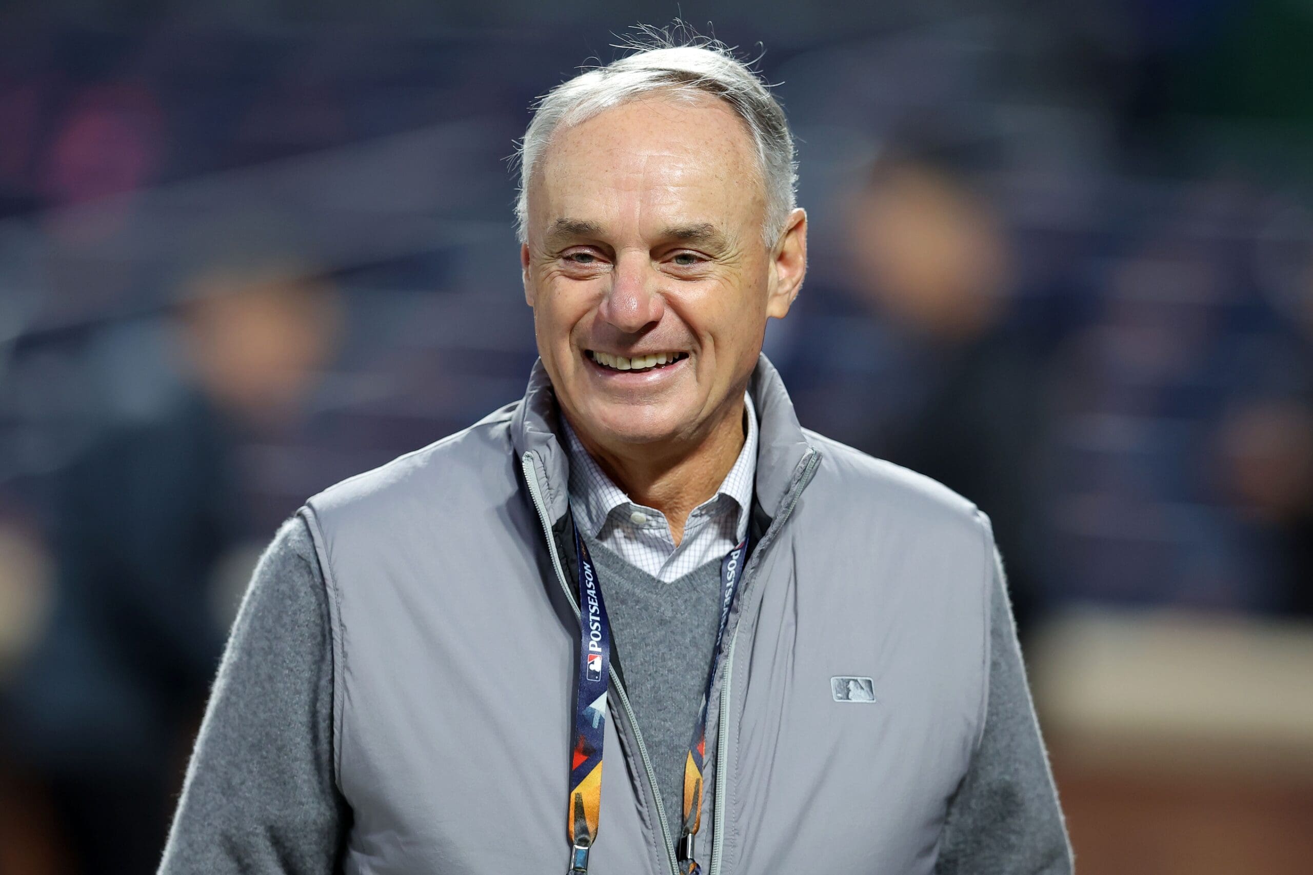 Oct 16, 2024; New York City, New York, USA; MLB Commissioner Rob Manfred before game three of the NLCS for the 2024 MLB playoffs at Citi Field. Mandatory Credit: Brad Penner-Imagn Images