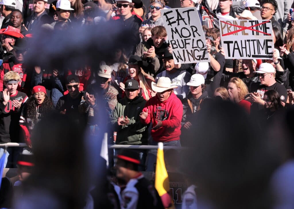 Texas Tech fans cheer on the team against Colorado in a Big 12 football game Saturday, Nov. 9, 2024, at Jones AT&T Stadium.