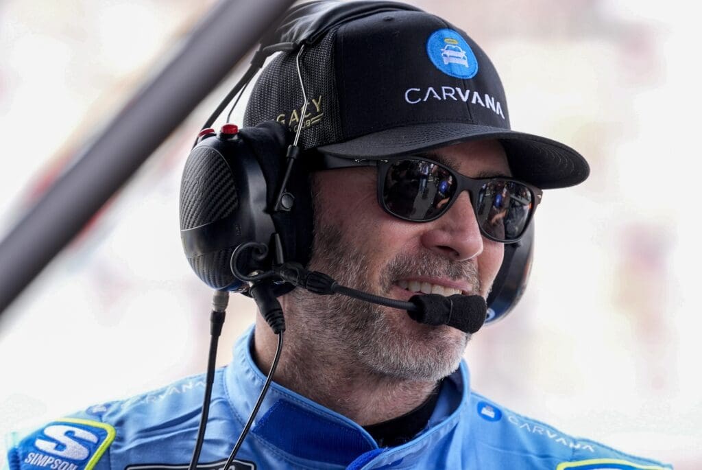 May 24, 2025; Concord, North Carolina, USA; NASCAR Cup Series driver Jimmie Johnson (84) during qualifying at Charlotte Motor Speedway. Mandatory Credit: Jim Dedmon-Imagn Images