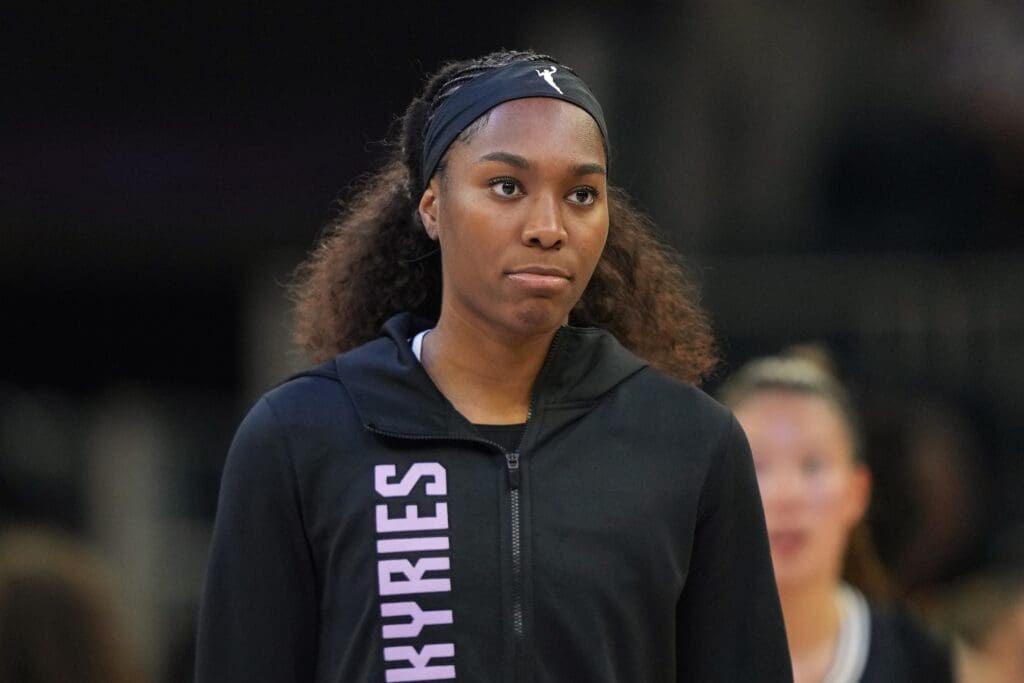 Jun 29, 2025; San Francisco, California, USA; Golden State Valkyries guard Bree Hall (21) during the second quarter against the Seattle Storm at Chase Center. Mandatory Credit: Darren Yamashita-Imagn Images