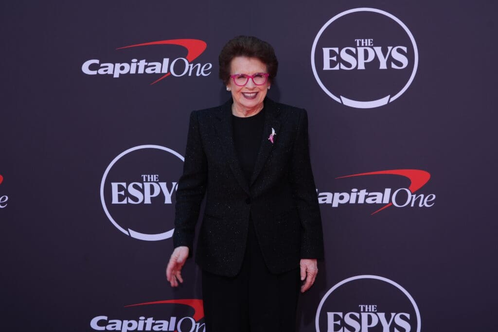 Jul 16, 2025; Los Angeles, CA, USA; Billie Jean King on the red carpet before the ESPYS at The Dolby Theatre. Mandatory Credit: Kirby Lee-Imagn Images