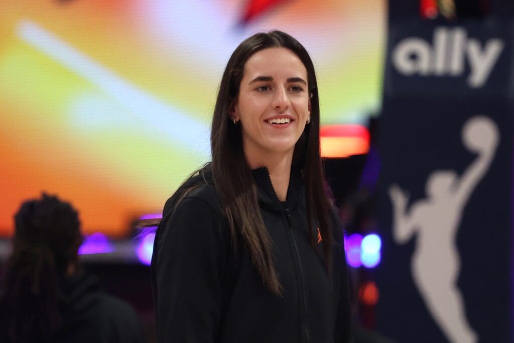 Jul 19, 2025; Indianapolis, IN, USA; Team Clark guard Caitlin Clark (22) looks on before the 2025 WNBA All Star Game at Gainbridge Fieldhouse. Mandatory Credit: Trevor Ruszkowski-Imagn Images
