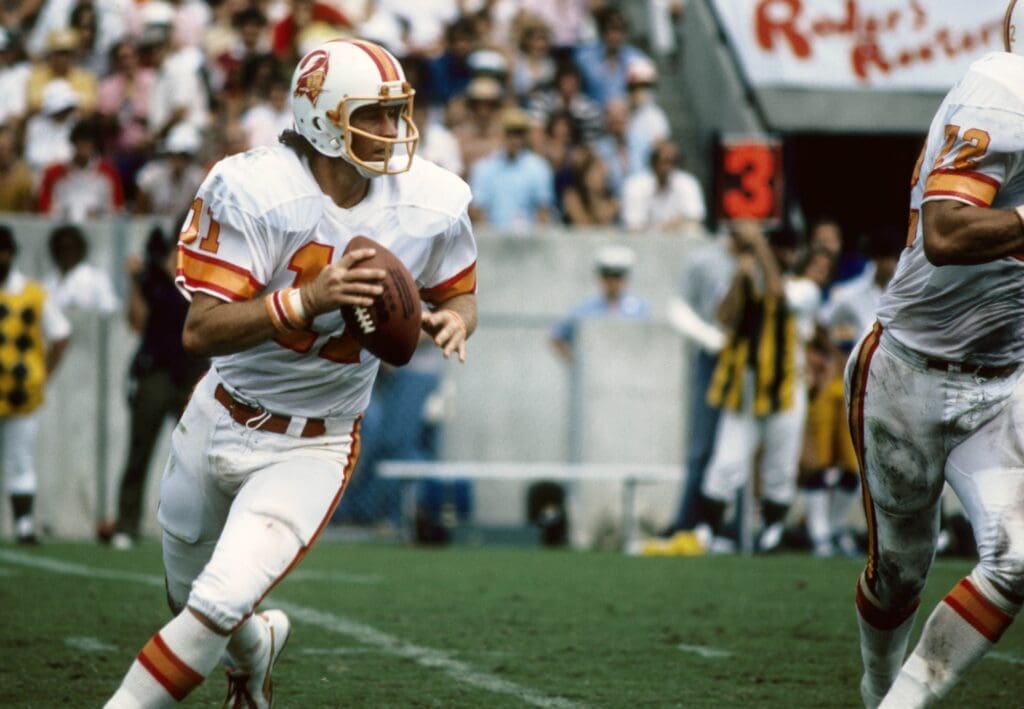 Sep 19, 1976, USA; FILE PHOTO; Tampa Bay Buccaneers quarterback Steve Spurrier (11) in action against the San Diego Chargers at Tampa Stadium. Mandatory Credit: Manny Rubio-USA TODAY Sports