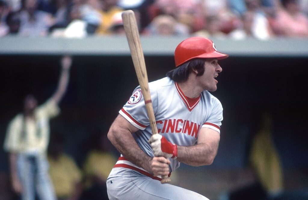1976; Unknown location, USA; FILE PHOTO; Cincinnati Reds outfielder Pete Rose in action at the plate during the 1976 season. Mandatory Credit: Tony Tomsic-USA TODAY NETWORK
