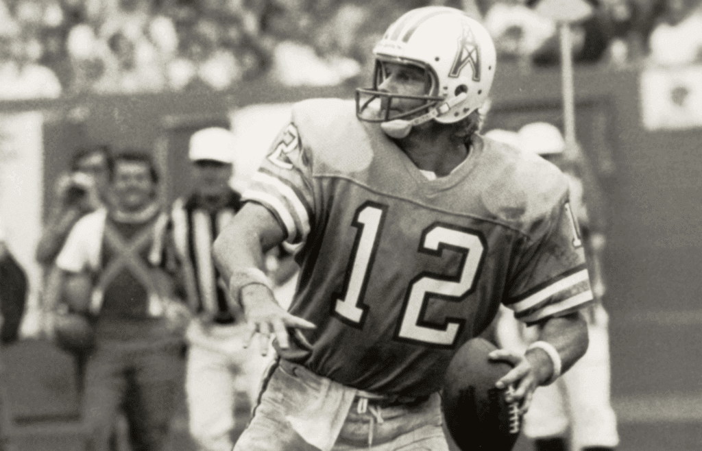 Sep 13, 1981; Cleveland, OH, USA; FILE PHOTO; Houston Oilers quarterback Ken Stabler (12) in action against the Cleveland Browns at Cleveland Stadium. Mandatory Credit: Malcolm Emmons-Imagn Images