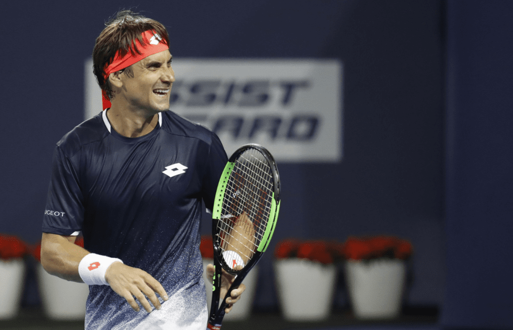 Mar 23, 2019; Miami Gardens, FL, USA; David Ferrer of Spain celebrates after match point against Alexander Zverev of Germany (not pictured) in the second round of the Miami Open at Miami Open Tennis Complex. Mandatory Credit: Geoff Burke-Imagn Images