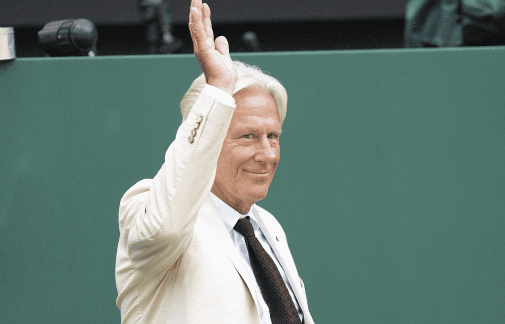 Jul 3, 2022; London, United Kingdom; On the inaugural middle Sunday for play, Wimbledon celebrates 100 years since their move to Church Road and the centenary of Centre Court. Past champions were on court for this special ceremony on day seven at All England Lawn Tennis and Croquet Club. Show here: Bjorn Borg. Mandatory Credit: Susan Mullane-Imagn Images