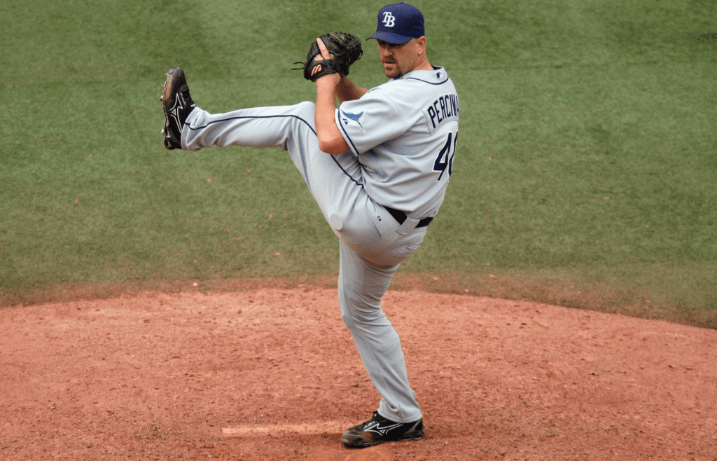 Sep 6, 2008; Toronto, ON, Canada; Tampa Bay Rays pitcher Troy Percival (40) delivers a pitch against the Toronto Blue Jays at the Rogers Centre in Toronto, ON. The Blue Jays beat the Rays 7-4. Mandatory Credit: Tom Szczerbowski-Imagn Images