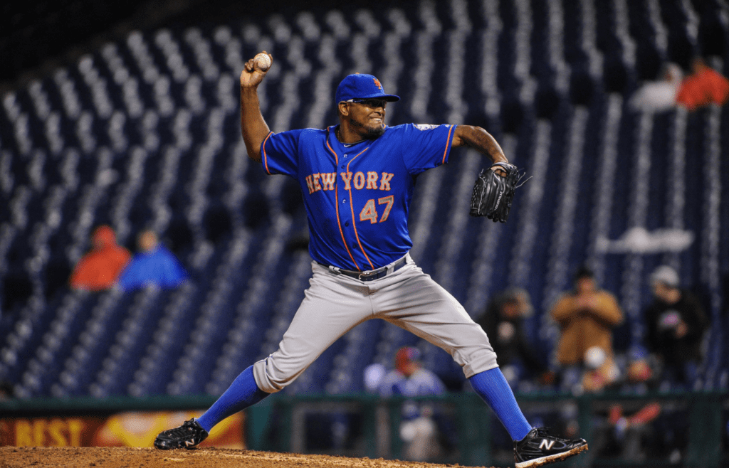 Apr 29, 2014; Philadelphia, PA, USA; New York Mets relief pitcher Jose Valverde (47) pitches during the ninth inning of the game against the Philadelphia Phillies at Citizens Bank Park. The New York Mets won the game 6-1. Mandatory Credit: John Geliebter-Imagn Images