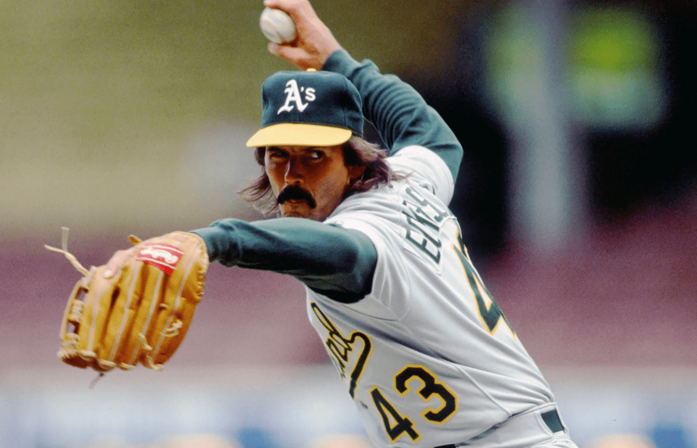May 18, 1991; Cleveland, OH, USA; FILE PHOTO; Oakland Athletics pitcher DENNIS ECKERSLEY in action against the Cleveland Indians at Cleveland Stadium during the 1991 season. Mandatory Credit: Photo By Imagn Images (c) Copyright Imagn Images