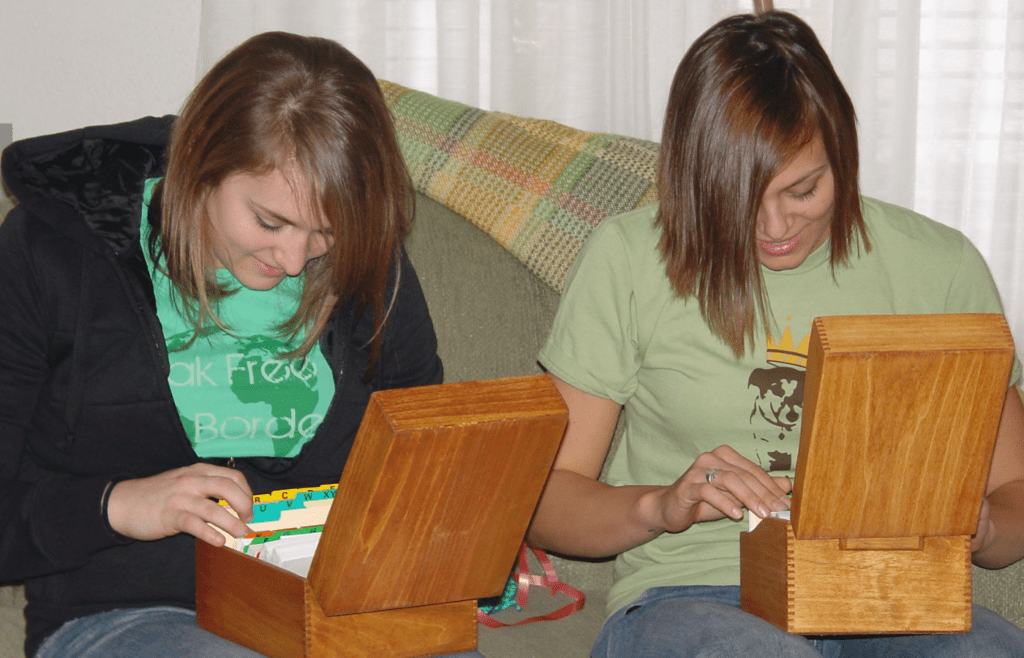 Handcrafted recipe boxes with handwritten recipe cards!