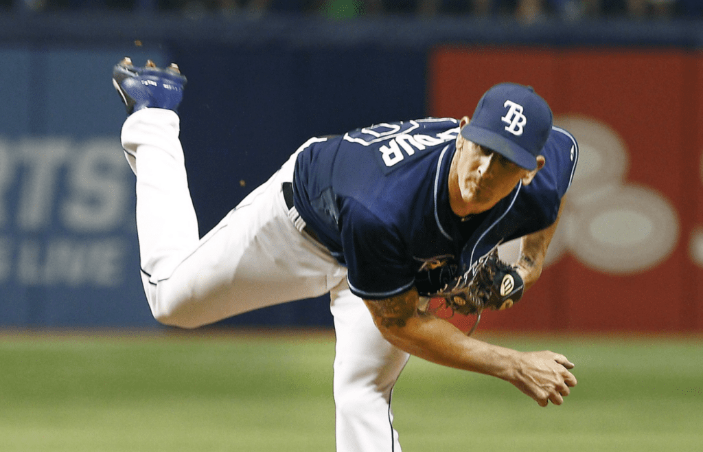 Apr 18, 2015; St. Petersburg, FL, USA; Tampa Bay Rays relief pitcher Grant Balfour (50) throws a pitch during the seventh inning of a baseball game against the New York Yankees at Tropicana Field. The Yankees won 9-0. Mandatory Credit: Reinhold Matay-Imagn Images