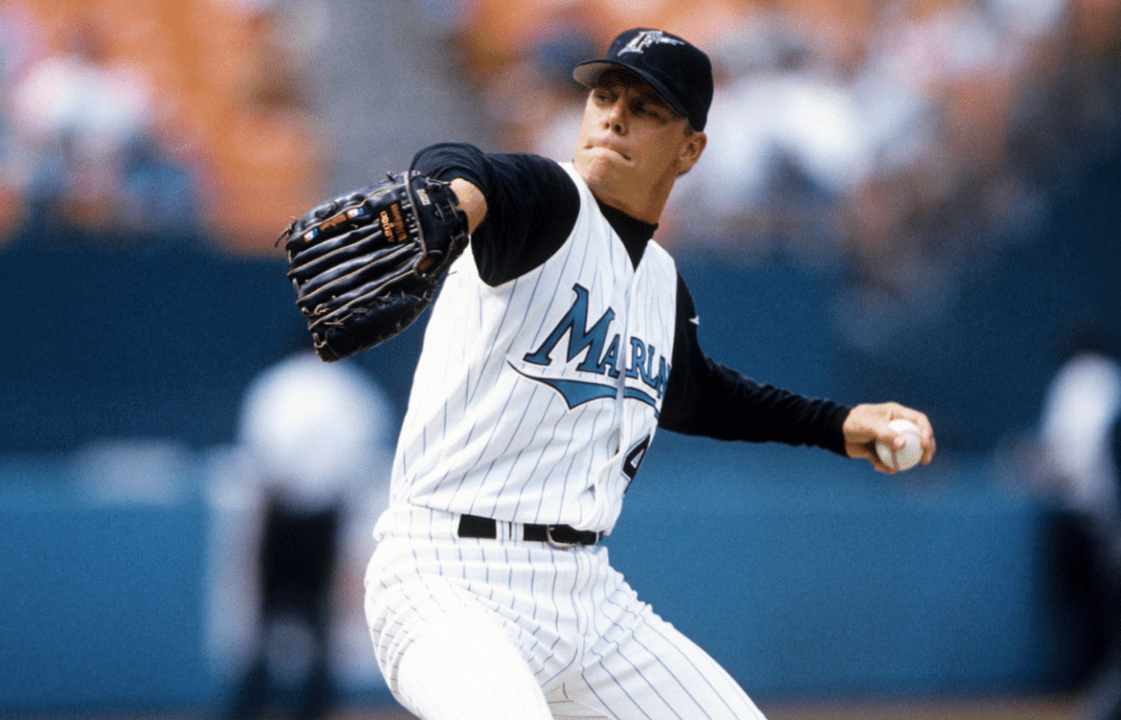 1997, Miami, FL, USA; FILE PHOTO; Florida Marlins pitcher Dennis Cook in action on the mound at Dolphin Stadium during the 1997 season. Mandatory Credit: RVR Photos-Imagn Images
