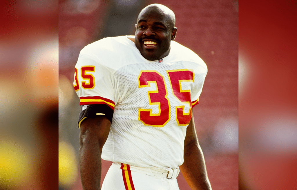 Dec 14, 1991; San Francisco, CA, USA; FILE PHOTO; Kansas City Chiefs running back Christian Okoye (35) on the field prior to a game against the San Francisco 49ers at Candlestick Park. Mandatory Credit: Peter Brouillet-USA TODAY NETWORK