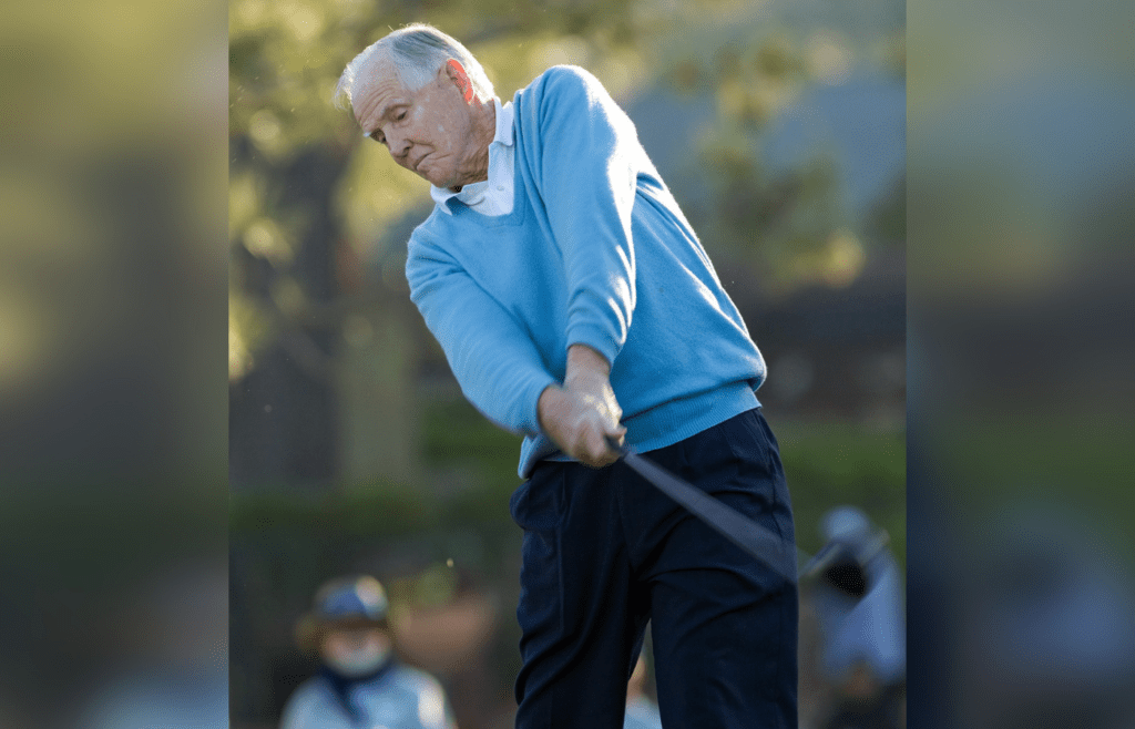 January. 28, 2010; La Jolla, CA, USA; Gene Littler hits the Ceremonial tee shot on the first hole of the South course to start the first round of the Farmers Insurance Open at Torrey Pines Golf Course. Mandatory Credit: Allan Henry-Imagn Images