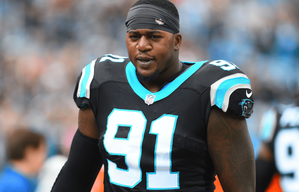 Nov 4, 2018; Charlotte, NC, USA; Carolina Panthers defensive end Bryan Cox (91) before the game at Bank of America Stadium. Mandatory Credit: Bob Donnan-Imagn Images