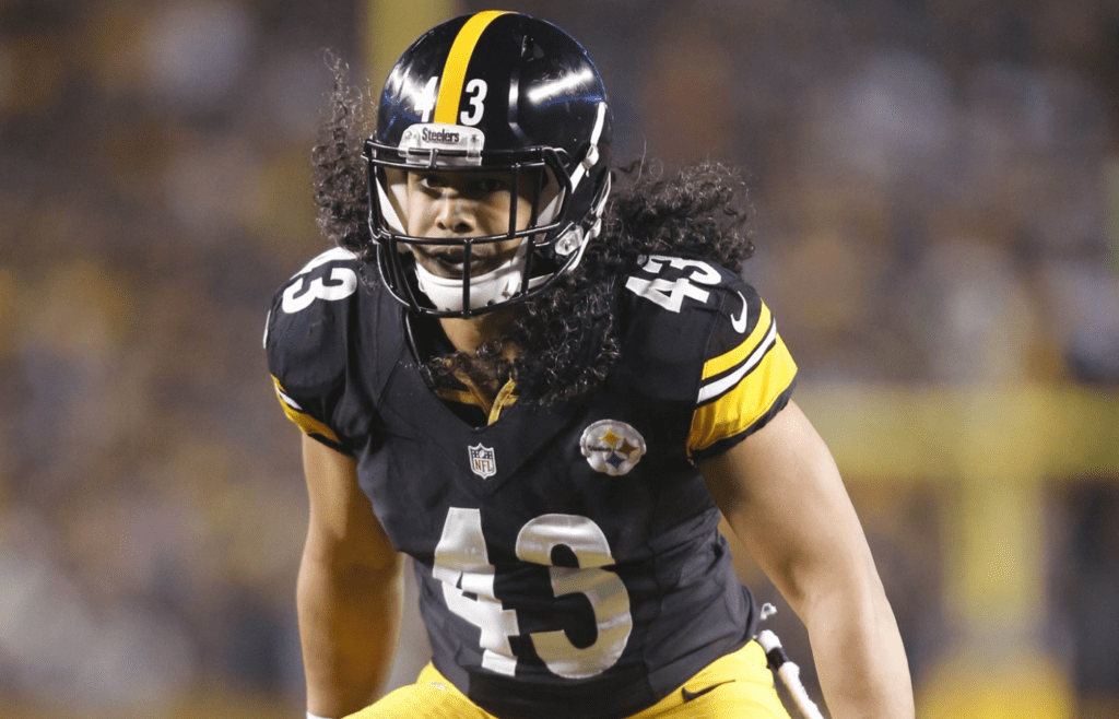 Jan 3, 2015; Pittsburgh, PA, USA; Pittsburgh Steelers strong safety Troy Polamalu (43) rushes at the line of scrimmage against the Baltimore Ravens during the first quarter in the 2014 AFC Wild Card playoff football game at Heinz Field. The Ravens won 30-17. Mandatory Credit: Charles LeClaire-Imagn Images