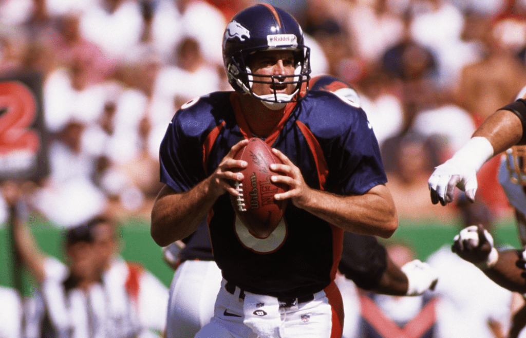 Sep 27, 1998; Landover, MD, USA; FILE PHOTO; Denver Broncos quarterback Bubby Brister (6) in action against the Washington Redskins at Jack Kent Cooke Stadium. Mandatory Credit: Lou Capozzola-USA TODAY NETWORK