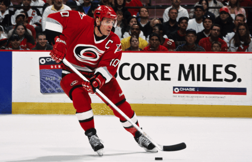 Apr 15, 2001; East Rutherford, NJ, USA; FILE PHOTO; Carolina Hurricanes center Ron Francis (10) in action against the New Jersey Devils during the conference quarterfinals at Continental Airlines Arena. Mandatory Credit: Lou Capozzola-USA TODAY NETWORK