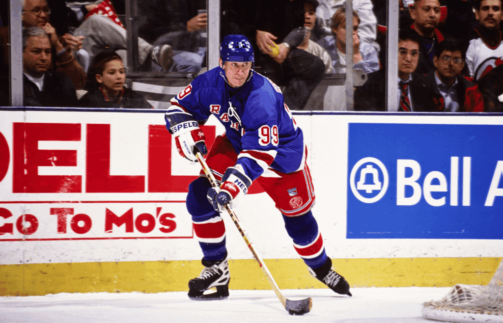 Dec 16, 1997; East Rutherford, NJ, USA; FILE PHOTO; New York Rangers center Wayne Gretzky (99) in action against the New Jersey Devils at Continental Airlines Arena. Mandatory Credit: Lou Capozzola-USA TODAY NETWORK