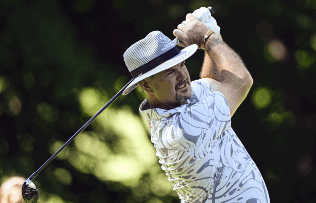 Jun 30, 2022; Silvis, Illinois, USA; Rory Sabbatini of Bratislava Slovakia tees off of the sixth hole during the first round of the John Deere Classic golf tournament. Mandatory Credit: Marc Lebryk-Imagn Images