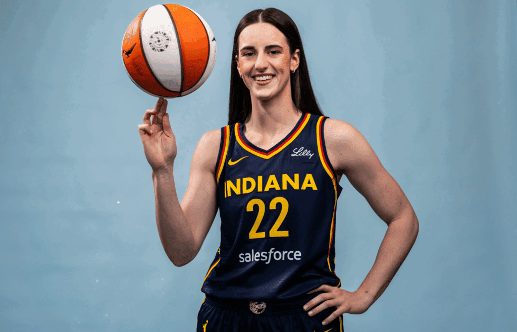 Indiana Fever guard Caitlin Clark poses for a photo Wednesday, April 30, 2025, during the Indiana Fever media day at Gainbridge Fieldhouse in Indianapolis