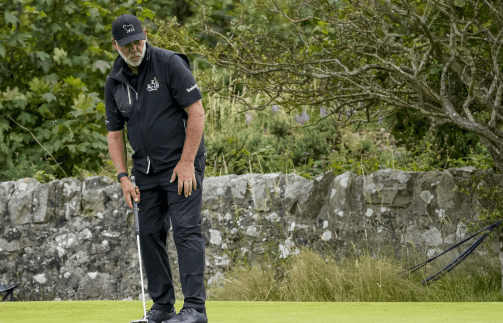 Jul 20, 2024; Ayrshire, SCT; Darren Clarke on the 11th hole during the third round of the Open Championship golf tournament at Royal Troon. Mandatory Credit: Jack Gruber-Imagn Images