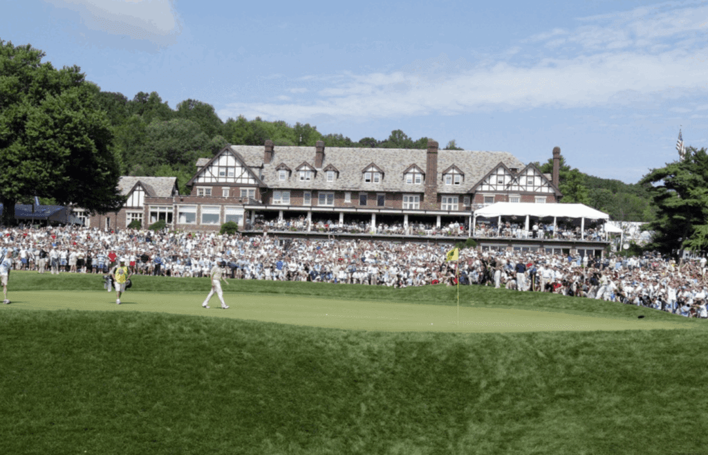 Aug 15, 2005; Springfield, NJ, USA; Phil Mickelson reacts after chipping to the 18th green during the final round of the 87th PGA Championship at Baltusrol Golf Club. Mickelson won the tournament with a birdie on the finishing hole to post a score of 4-under par. Mandatory Credit: Jason Parkhurst-Imagn Images Copyright © 2005 Jason Parkhurst
