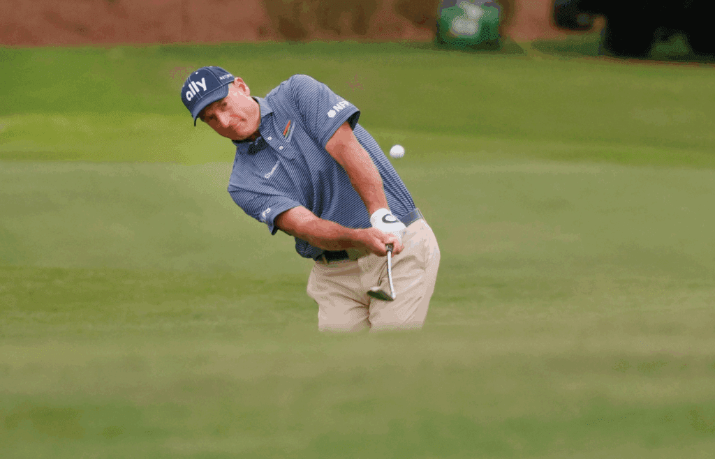 Dec 17, 2022; Orlando, Florida, USA; Jim Furyk chips onto the 18th green during the first round of the PNC Championship golf tournament at Ritz Carlton Golf Club Grande Lakes Orlando Course. Mandatory Credit: Reinhold Matay-Imagn Images
